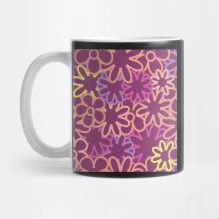 Hippie Floral Purple Bright Colors Overlap Seamless Pattern Mug